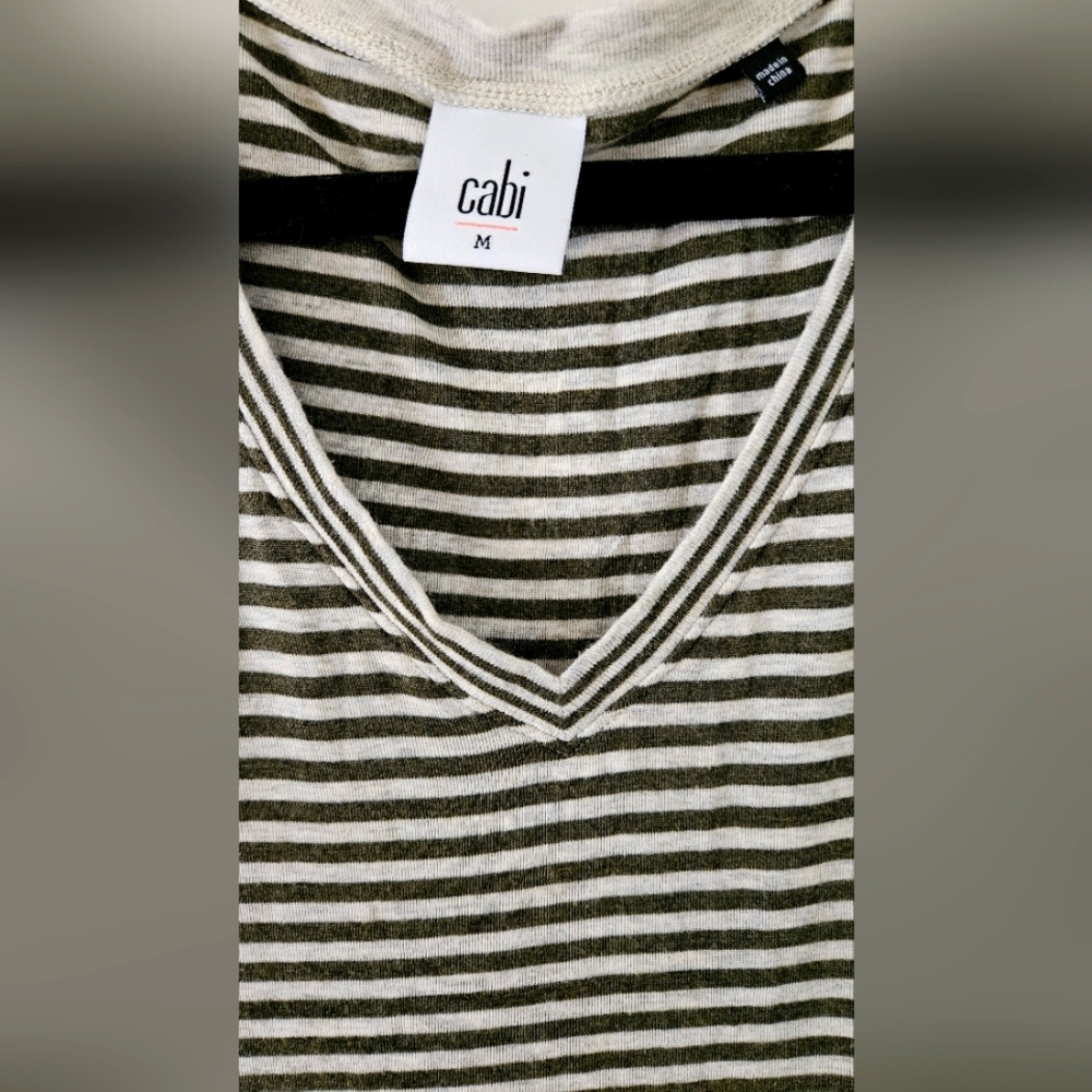 CAbi Green Striped V-Neck Sleeveless Top